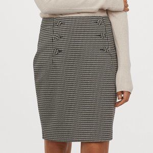 H&M Black Beige Dogtooth Pattern Knee Length Pencil Skirt Size 4